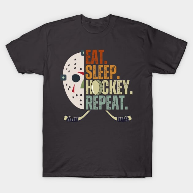 Eat Sleep Hockey Repeat Kids Adult Ice Hockey Retro Vintage T-Shirt by Just Me Store